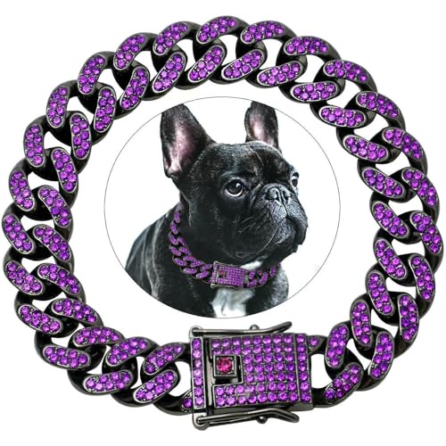 Hundekette Diamant Kubanisches Halsband Walking Metallkette Halsband mit Design Sichere Schnalle, Haustier Katze Kubanisches Halsband Schmuckzubehör von Fenhaodian