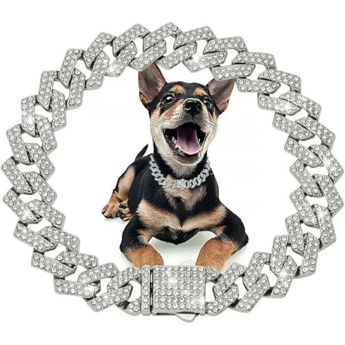 Hundekette Diamant Kubanisches Halsband Walking Metallkette Halsband mit Design Sichere Schnalle, Haustier Katze Kubanisches Halsband Schmuckzubehör von Fenhaodian