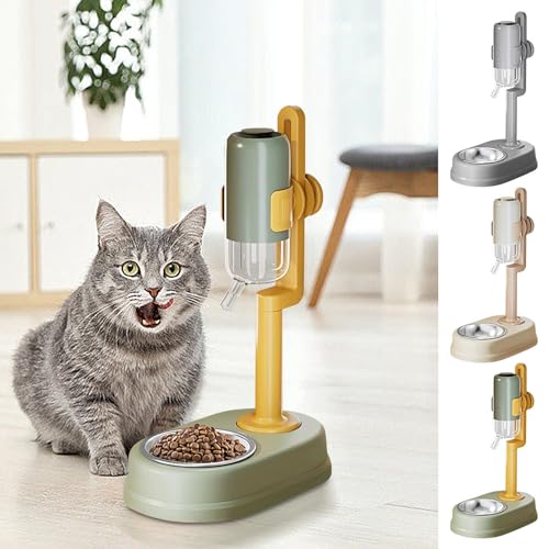 Wasserspender Für Haustiere Mit Edelstahlnapf, 2-in-1. Automatischer Schwerkraft-Wasserspender, Futterspender Für Katzen Und Hunde, Abnehmbar, Höhenverstellbar von Fenhua