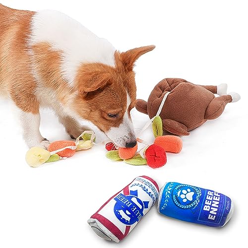 Hundespielzeug, Truthahn und Bier, 3er-Pack, langlebiges quietschendes Plüsch-Hundespielzeug, interaktives Versteckspielzeug, gefüllte Plüschtiere, Kauspielzeug für kleine, mittelgroße Hunde von Fenice