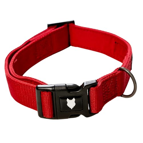 Fenrir RAGNAR Hundehalsband, Gepolstertes Neopren, Atmungsaktives Nylon Haustier Halsband Einstellbar für alle Hunderassen und Größen (Rot, L) von Fenrir