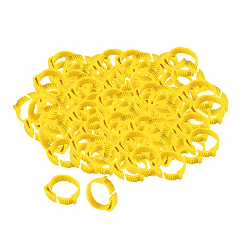 Fenteer 100 Stüe 2.8 cm Hühnerringe Verstellbar Geflü, Beinringe Fußringe Ringe mit Nummer, Clipsringe Klemmringe für Küken Hühner Gans Ente, Gelb von Fenteer