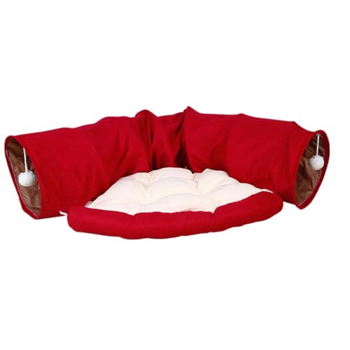 Fenteer 2-in-1-Katzenbett, Spieltunnel, Spielzentrum und Spielballspielzeug mit Abnehmbarer, waschbarer Matte, interaktives Spielzeug für Hauskatzen und Hunde, Rot Fenteer 2-in-1-Katzenbett, Spieltunnel, Spielzentrum und Spielballspielzeug mit Abnehmbarer, waschbarer Matte, interaktives Spielzeug für Hauskatzen und Hunde, Rot von Fenteer