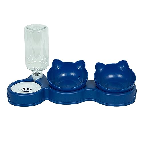 Fenteer 3-in-1-Näpfe für Hunde und Katzen, Wasser- und Futternapf-Set, Futterspender für Haustiere mit automatischer Trinkflasche, Futternäpfe für Welpen, Dunkelblau von Fenteer