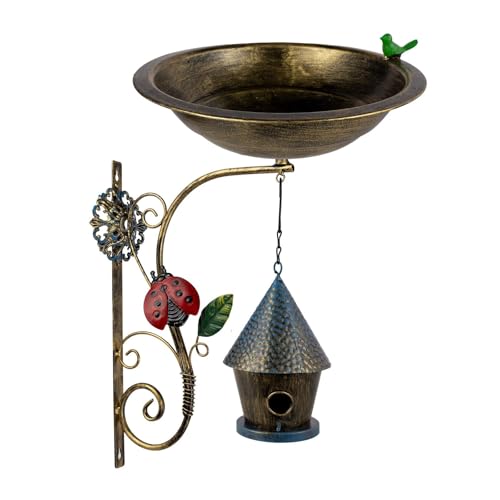 Fenteer Baummontiertes Vogelbad aus mit Vogelhaus, Gartenwerkzeug, Design, Vogelfutterspender für Hinterhof, Außenbereich, Rasen, von Fenteer