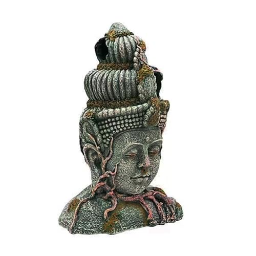 Fenteer Buddha-Kopf-Statue, Aquarium-Dekoration, Betta-Höhle, Heimhandwerk, Mehrzweck-Harz, Versteck, Spiel, Rasse, Betta-Ruhe, Geschenke von Fenteer