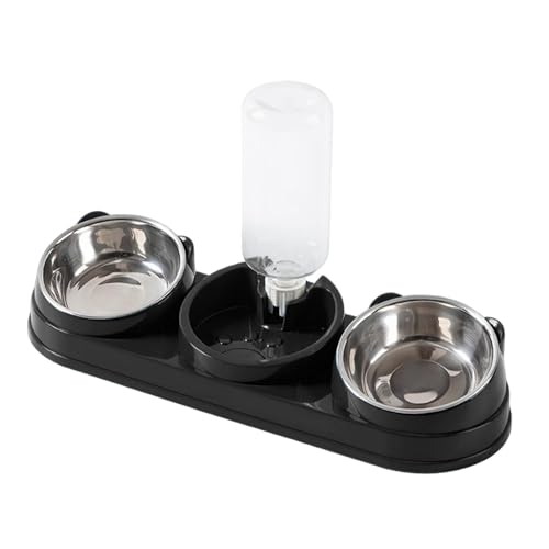 Fenteer Dreifacher Katzen, Futterautomat mit Wasserspender, 15° geneigter für Nass- und Trockenfutter, Katzenfutter- und Wasser-Set für kleine, Schwarz von Fenteer