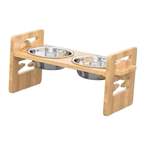 Fenteer Erhöhte Hundenäpfe, Ständer für Hundefutter und Wassernäpfe, tragbarer Edelstahlnapf, erhöhte Futterstation für kleine Hunde, Kätzchen, 35.9 cm X 13.9 cm X von Fenteer