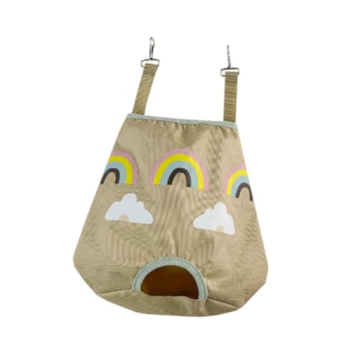 Fenteer Futterbeutel für Kleintiere, zum Aufhängen, Heu-Futterspender, für Meerschweinchen, 1 Loch, Aufbewahrung mit Karabinerhaken, zum Aufhängen, von Fenteer