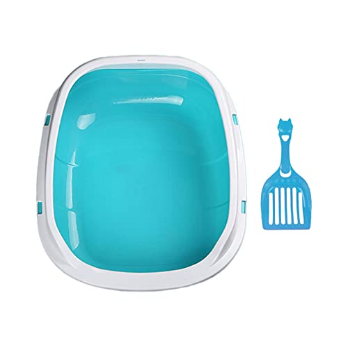 Fenteer Halbgeschlossene Katzentoilette Offene Katzentoilette Verhindert das Auslaufen von Sand Behälter Bettpfanne Toilette Kitty Katzentoilette für Einzel-, Blau von Fenteer