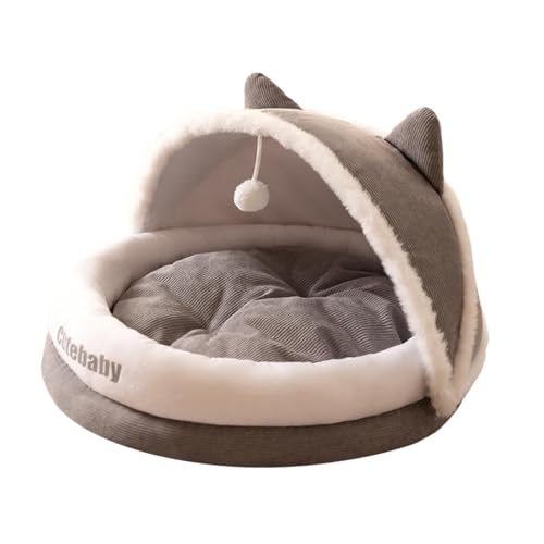 Fenteer Halbgeschlossenes Hunde-/Katzennest, Katzenbett für Hauskatzen, schlafendes Haustierzubehör, weiches Plüsch-Katzenzelt, Haus, Katzenbett, Höhle für, Grey M von Fenteer