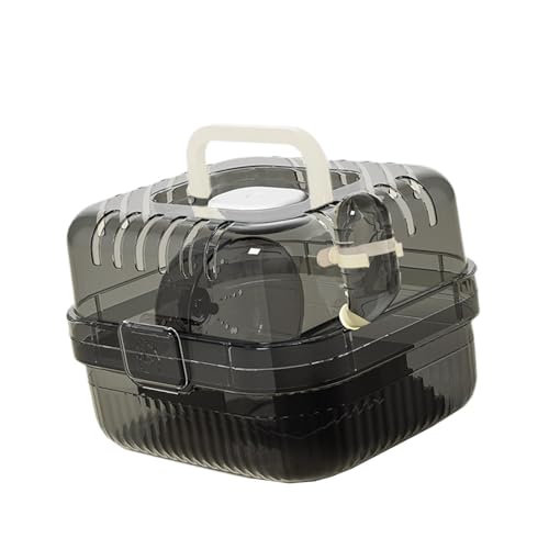 Fenteer Hamster Käfig transportieren Schachtel mit Griff klar atmungsable tragbarer Kleiner Haustierkäfig mit Wasserflasche für Mäuse Eichhörnchen Ratte, Schwarz von Fenteer