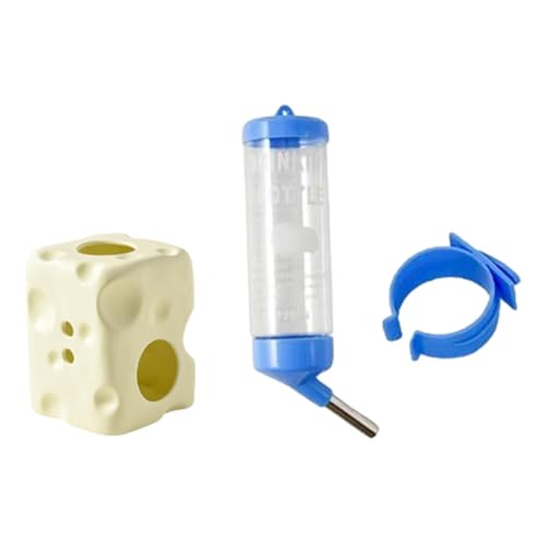 Fenteer Hamster-Wasserflasche und Keramikhaus, höhenverstellbar, multifunktionales Tunnelröhrenspielzeug für Glastanks, 2-in-1-Design, Beige von Fenteer