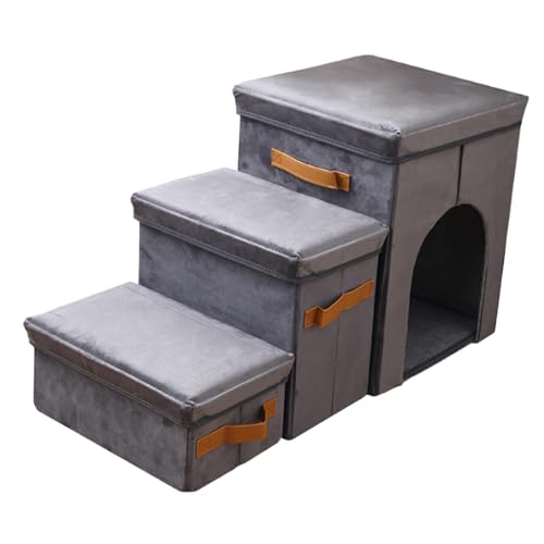 Fenteer Haustiertreppe, Welpenrampe mit Stauraum und Katzennest, abnehmbare, rutschfeste Katzenleiter für ältere Katzen, 3 Stufen für Sofa, Hochbett, Fenteer Haustiertreppe, Welpenrampe mit Stauraum und Katzennest, abnehmbare, rutschfeste Katzenleiter für ältere Katzen, 3 Stufen für Sofa, Hochbett, von Fenteer
