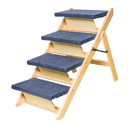 Fenteer Holz-Haustiertreppe, Hunderampe, Easy Climb, für Couch und Hochbett, stabil, mit Teppich, für alle Hunde und Katzen, zusammenklappbare Haustiertreppe, 4 Schritte Fenteer Holz-Haustiertreppe, Hunderampe, Easy Climb, für Couch und Hochbett, stabil, mit Teppich, für alle Hunde und Katzen, zusammenklappbare Haustiertreppe, 4 Schritte von Fenteer
