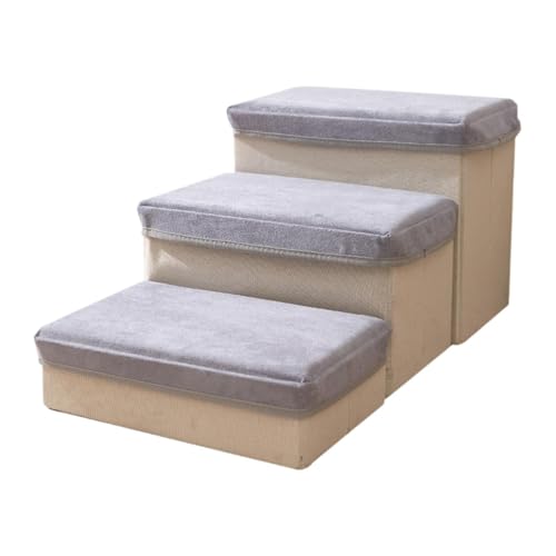 Fenteer Hunderampen-Stufen, extra breite Haustiertreppe, 3-stufige kleine Haustier-Sofa-Couch, vielseitiger, geräumiger Stauraum, Hunde-Schrägtreppe, Grau Fenteer Hunderampen-Stufen, extra breite Haustiertreppe, 3-stufige kleine Haustier-Sofa-Couch, vielseitiger, geräumiger Stauraum, Hunde-Schrägtreppe, Grau von Fenteer