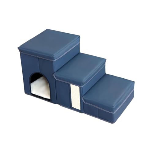 Fenteer Hundetreppe, Haustiertreppe, rutschfeste Unterseite, tragbar, für hohe Betten, Leiter, Hundetreppe, Haustiertreppe für ältere Hunde, kleine, Navy Blau von Fenteer