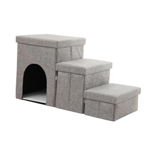 Fenteer Hundetreppenrampe, 3-stufige, Faltbare Haustiertreppenleiter, Haustierzubehör, praktisch mit Stauraum, Katzenbett für Stuhlkatzen, Welpen Fenteer Hundetreppenrampe, 3-stufige, Faltbare Haustiertreppenleiter, Haustierzubehör, praktisch mit Stauraum, Katzenbett für Stuhlkatzen, Welpen von Fenteer