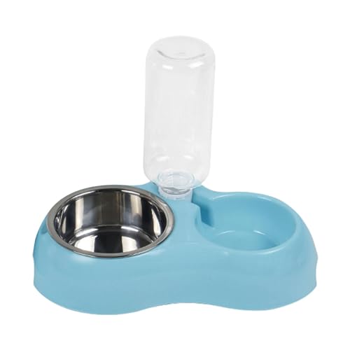 Fenteer Katzen-Hundenäpfe, Haustier-Wasser- und Futternapf-Set, automatische Tränkeflasche, Edelstahlnapf zum Tränken von Welpen, kleinen und mittelgroßen, Blau von Fenteer