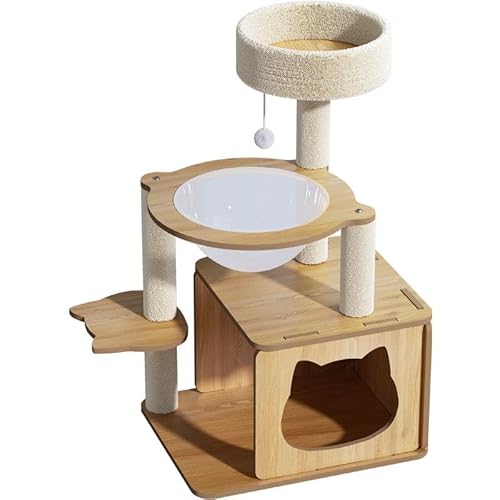 Fenteer Katzenbaum, Kratzbaum und Spielzeug für kleine und große Katzen, stabile, robuste Sitzstange auf der Oberseite, Katzenwohnungen, Spielhaus aus Holz, Fenteer Katzenbaum, Kratzbaum und Spielzeug für kleine und große Katzen, stabile, robuste Sitzstange auf der Oberseite, Katzenwohnungen, Spielhaus aus Holz, von Fenteer