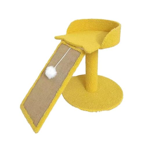 Fenteer Katzenbaum mit Barsch, Sisal Cat Scratch, Wohnung mit baumelnden Spielzeug modern mit Kratzerbrett, für Innenkatzen, die Sich ausruhen, Gelb von Fenteer