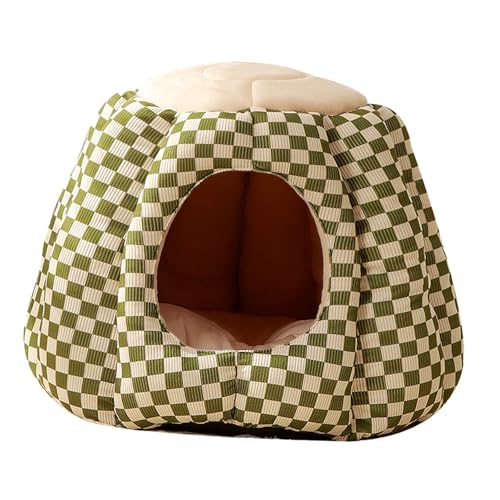 Fenteer Katzenbett, Haustierhaus, rutschfest, weich, warm, waschbar, bequem, für den Winter, abnehmbares Höhlennest, Schlafhaus für Katzen, Kätzchen, kleine, GrÜn von Fenteer