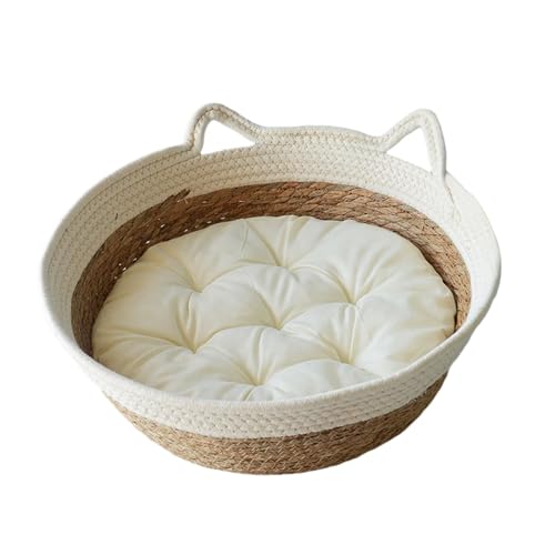 Fenteer Katzenbett, Korb, Lounge-Bett, rund, Stroh, handgefertigt, Winter, Sommer, Kratzfest, für alle Jahreszeiten, tragbares Haustierbett, kleines Fenteer Katzenbett, Korb, Lounge-Bett, rund, Stroh, handgefertigt, Winter, Sommer, Kratzfest, für alle Jahreszeiten, tragbares Haustierbett, kleines von Fenteer