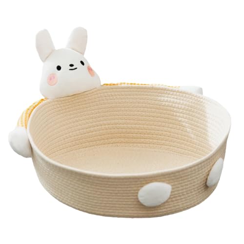 Fenteer Katzenbett aus Baumwollseil, Haustierhaus, bequemes universelles Katzenschlafnest, gewebter Korb, Hundebett für kleine Hunde und Welpen, Kaninchen M Fenteer Katzenbett aus Baumwollseil, Haustierhaus, bequemes universelles Katzenschlafnest, gewebter Korb, Hundebett für kleine Hunde und Welpen, Kaninchen M von Fenteer