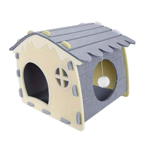 Fenteer Katzenhaus aus Filz zum Schlafen im Innenbereich, Kratzfest, mit interaktivem Ball für kleine bis große Katzen und Kaninchen, Grau von Fenteer