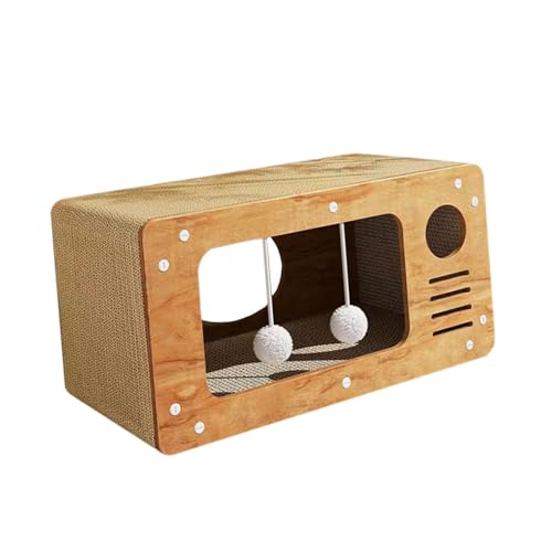 Fenteer Katzenkartonhaus aus Wellpappe, Kratzbox mit interaktivem Ballspielzeug, Katzenkratzbett, Kratzpad für Zuhause als Geschenk von Fenteer
