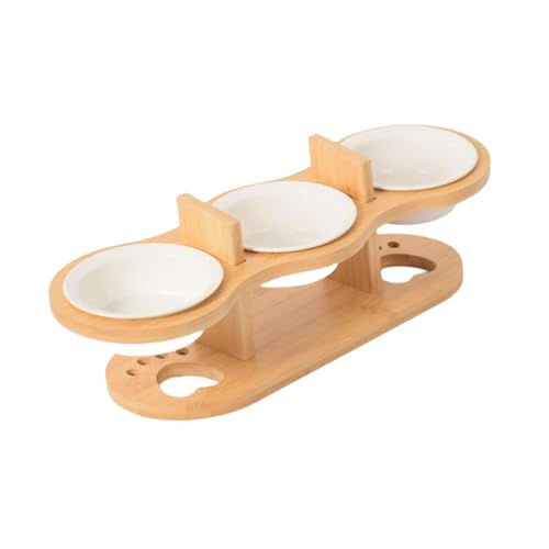 Fenteer Katzennäpfe mit Holzgestell, 3-Set, leicht, zu reinigen, ergonomische Futterstation, Welpennapf für Kätzchen und kleine Hunde, Keramik von Fenteer