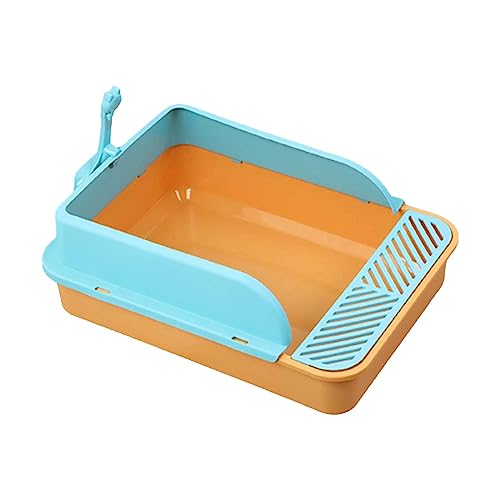 Fenteer Katzentoilette, Kätzchen-Töpfchen-Toilette, spritzwassergeschützt, mit hoher seitlicher Bettpfanne, Katzen-Sandkasten, Oben offene, Orange und Blau XL von Fenteer
