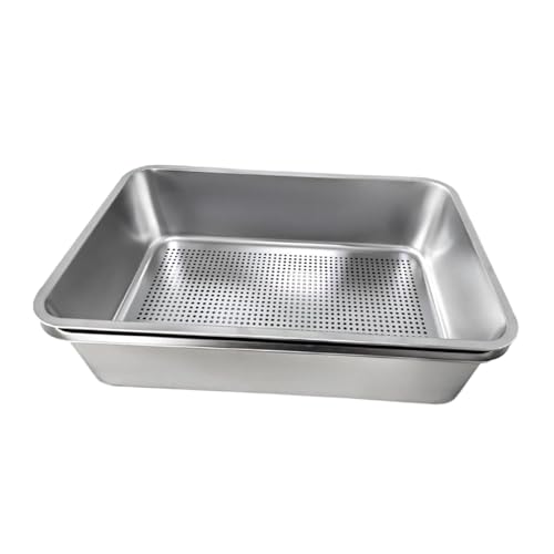 Fenteer Katzentoilette, Katzentoilette aus Edelstahl, leicht zu reinigen, Sandkasten, stabile, spritzwassergeschützte Bettpfanne mit Sieb, Kätzchentoilette von Fenteer