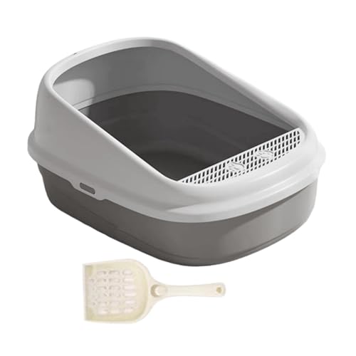 Fenteer Katzentoilette für Haustiere, Katzentoilette mit hohen Seiten, leicht zugänglich, tragbare große Kätzchentoilette, Katzenbox, für kleine und große, L Gray Fenteer Katzentoilette für Haustiere, Katzentoilette mit hohen Seiten, leicht zugänglich, tragbare große Kätzchentoilette, Katzenbox, für kleine und große, L Gray von Fenteer