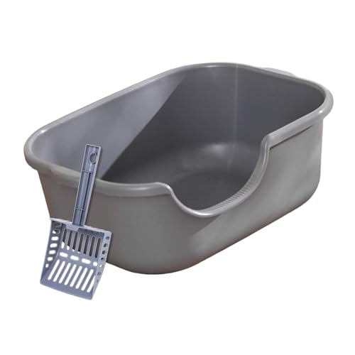 Fenteer Katzentoilette mit offener Oberseite, Katzentoilette mit hohen Seitenwänden, abgesenkter Vorderseite, antihaftbeschichtet, große Toilette, Sandkasten, grau Fenteer Katzentoilette mit offener Oberseite, Katzentoilette mit hohen Seitenwänden, abgesenkter Vorderseite, antihaftbeschichtet, große Toilette, Sandkasten, grau von Fenteer