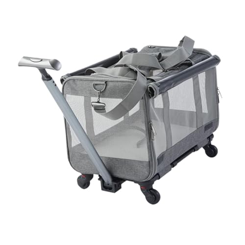 Fenteer Katzentragetasche mit Rädern, Reisetasche, tragbare Welpentragetasche auf Rollen, Haustier-Reisetragetasche auf Rädern für Welpen, Kätzchen, grau Fenteer Katzentragetasche mit Rädern, Reisetasche, tragbare Welpentragetasche auf Rollen, Haustier-Reisetragetasche auf Rädern für Welpen, Kätzchen, grau von Fenteer