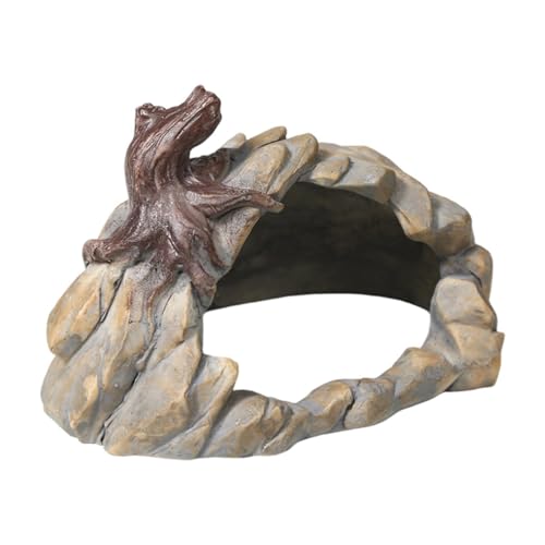 Fenteer Reptilienversteck, Höhle, Terrarium-Dekoration, Landschaft, vielseitiges Zubehör, modisches Harz-Felsenversteck, Höhlen-Ornament für -Schlangen von Fenteer