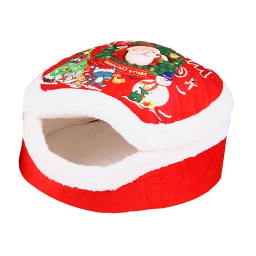 Fenteer Süßes weihnachtliches Katzenhaus, Katzenbett, halbgeschlossene Haustierhöhle, Bett, Weihnachtskätzchenhütte, Versteck, Katzennest für kleine Hunde und, Rot Fenteer Süßes weihnachtliches Katzenhaus, Katzenbett, halbgeschlossene Haustierhöhle, Bett, Weihnachtskätzchenhütte, Versteck, Katzennest für kleine Hunde und, Rot von Fenteer