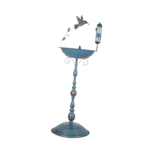Fenteer Vogelbad aus Metall, Vogelfutterspender, Wassernapf, Futterständer, rostfrei, mit Vogelstatuen-Sockel für Hinterhof, Außenterrasse, Rasendekoration von Fenteer