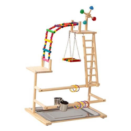 Fenteer Vogelspielplatz, Papagei-Spielständer, Spielgymnastik, tragbar, mit 2 Sitzstangen, Ständer, Windmühlenspielzeug für, von Fenteer