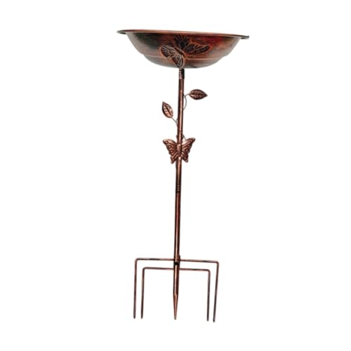 Fenteer Vogeltränke, freistehend, Vintage-Design, mit Pflock, Gartendekoration, Vogeltränke für Terrasse, Hinterhof, Rasen, draußen, Hof, Roter Bronzeschmetterling von Fenteer