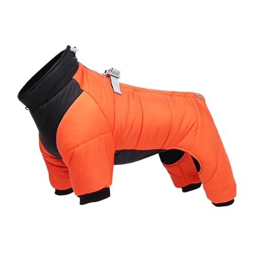 Fenteer Warme Hundekleidung, reflektierender Ganzkörper-Schneeanzug für Hunde mit Reißverschluss, Rollkragen-Winterjacke für Hunde, Hundemantel für, Orange L von Fenteer