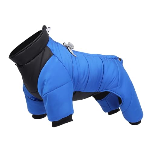 Fenteer Warme Hundekleidung, reflektierender Ganzkörper-Schneeanzug für Hunde mit Reißverschluss, Rollkragen-Winterjacke für Hunde, Hundemantel für, blau L von Fenteer