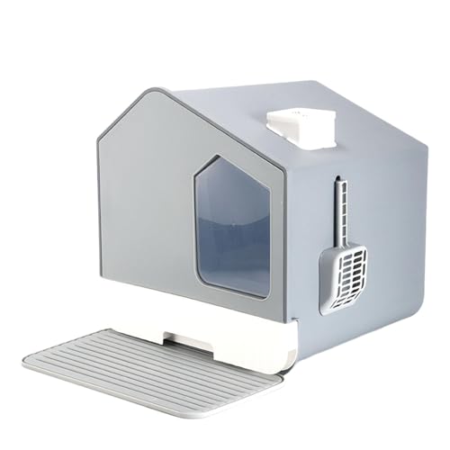 Katzentoilette mit Haube, Kätzchentoilette, Fronteinstieg, stabil, mit hohen Seitenwänden, Katzenbettpfanne, Katzentoilette im Hüttendesign, Grau Katzentoilette mit Haube, Kätzchentoilette, Fronteinstieg, stabil, mit hohen Seitenwänden, Katzenbettpfanne, Katzentoilette im Hüttendesign, Grau von Fenteer