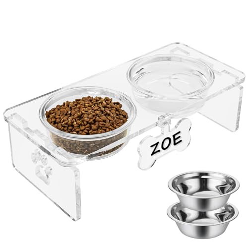 Transparenter erhöhter Futternapf aus Acryl mit beschreibbaren Namensschildern – 5 x 100 cm dickes Glas und 2 x Edelstahlnäpfe, 14 cm Höhe, erhöhter Futternapf, Futter- und Wassernapf-Set für Transparenter erhöhter Futternapf aus Acryl mit beschreibbaren Namensschildern – 5 x 100 cm dickes Glas und 2 x Edelstahlnäpfe, 14 cm Höhe, erhöhter Futternapf, Futter- und Wassernapf-Set für von Feoyoho