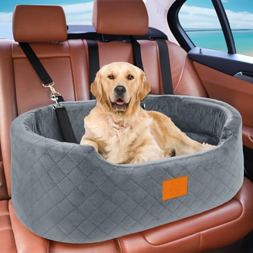 Hunde Autositz groß für große, mittelgroße Hunde oder 2 kleine, mit 2 Sicherheitsgurten, Rückbank Hundebett Auto abnehmbar und waschbar von Feporen