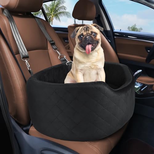 Hunde-Autositz für Kleine und Mittelgroße, Erhöhter Sitz, Abnehmbarer und Waschbarer Haustier-Autositz bis 15,9 kg, Reisebett mit Dickem Memory-Schaum für Vordersitz von Feporen