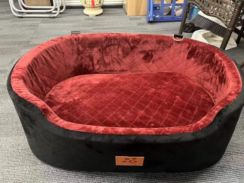 Hundeautositz für große/mittelgroße Hunde unter 25 kg, Reisebett mit dickem, waschbarem Booster mit rutschfester Unterseite, passend für SUV & Auto-Rücksitz (Schwarz/Rot) (Schwarz & Rot) von Feporen