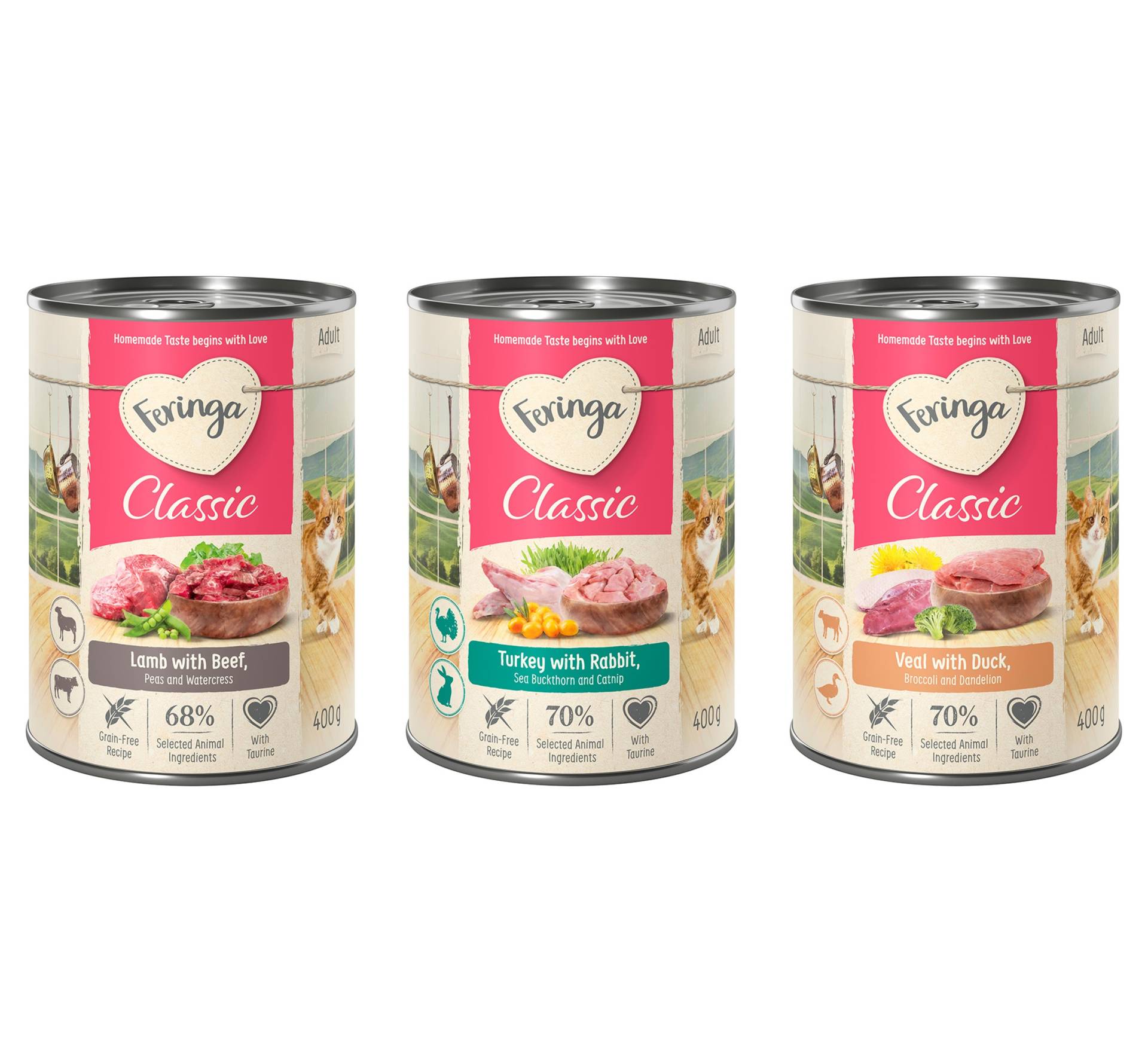 20 + 4 gratis! 24 x 400 g Feringa Classic Meat Menü Mixpaket 2: Kaninchen & Truthahn, Ente & Kalb, Lamm & Rind 20 + 4 gratis! 24 x 400 g Feringa Classic Meat Menü Mixpaket 2: Kaninchen & Truthahn, Ente & Kalb, Lamm & Rind von Feringa
