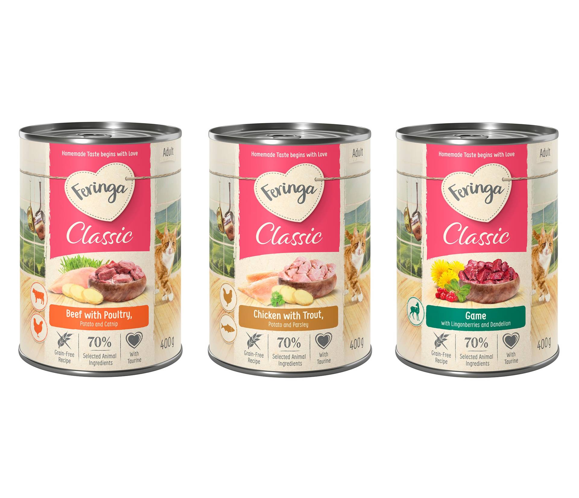 20 + 4 gratis! 24 x 400 g Feringa Classic Meat Menü Mixpaket 3: Wild, Rind & Geflügel, Huhn & Forelle 20 + 4 gratis! 24 x 400 g Feringa Classic Meat Menü Mixpaket 3: Wild, Rind & Geflügel, Huhn & Forelle von Feringa